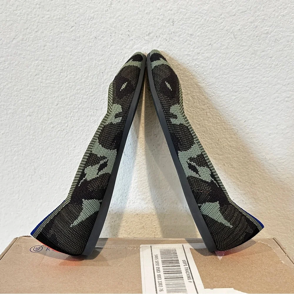 Rothy's The Point Flats in Olive Camo, Size 7, New in Box